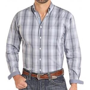 NEW ROUGH STOCK men's button down shirt in blue